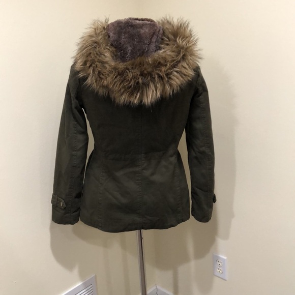 MICHAEL Michael Kors Military Jacket Size XSP XS Petite Army Green Fur Hooded - Picture 4 of 11